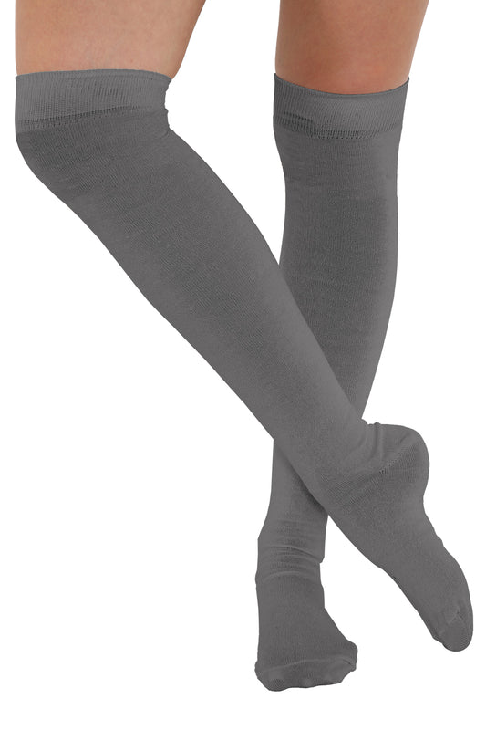 Grey Stretchy Plain Over The Knee Socks