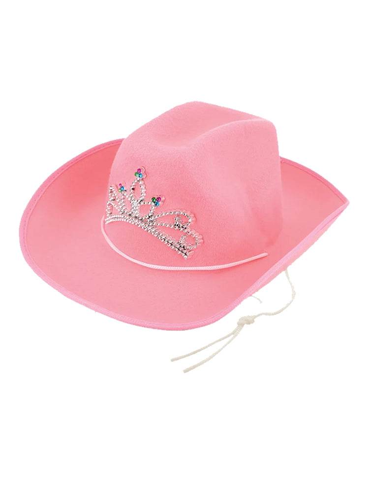 Adult Pink Cowboy Hat With Crown Tiara - thefancydress.co.uk