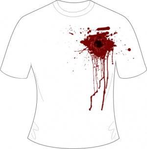 Unisex Adult Halloween White Gunshot Wound Printed T-Shirt (Small) - thefancydress.co.uk