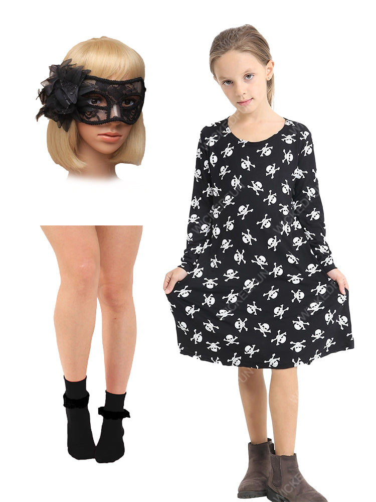 Halloween Printed Black Swing Dress & Accessories Set