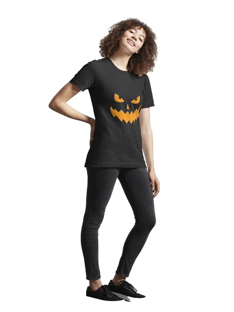 Halloween Pumpkin Style Women's Black T-Shirt - thefancydress.co.uk