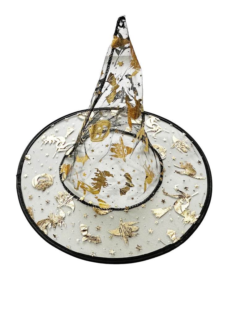 Halloween Silver & Golden Prints Witch Hat - thefancydress.co.uk
