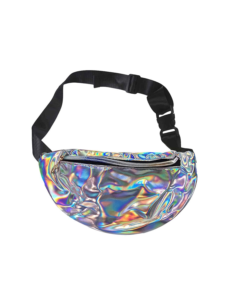Unisex Shiny Silver Bum Bag and Sun Visor Hat Set