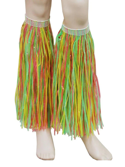 Hawaiian Hula Straw Leg Cuffs rainbow