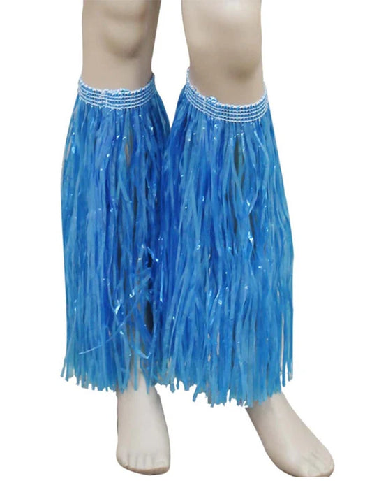Hawaiian Hula Straw Leg Cuffs blue