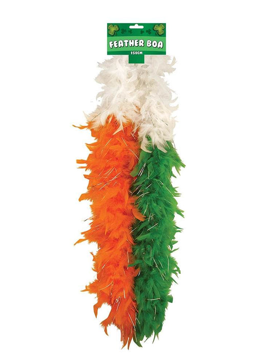 Irish Tri Colour Feather Boa with Tinsel – 150cm - thefancydress.co.uk