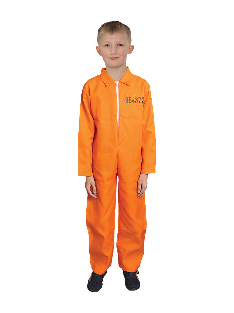 Kid's Orange Prisoner Costume Overall Jumpsuit