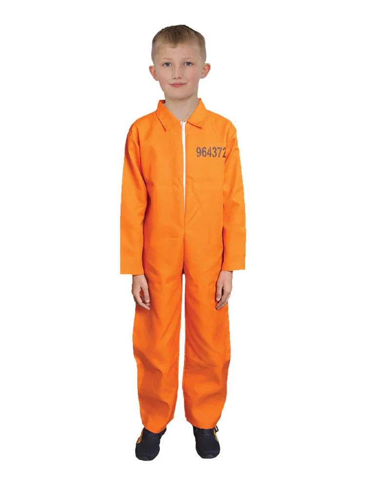 Boys Orange Prisoner Overall Jumpsuit