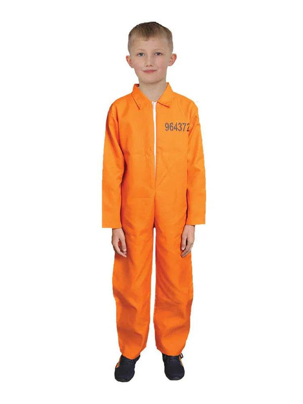 Boys Orange Prisoner Overall Jumpsuit - thefancydress.co.uk