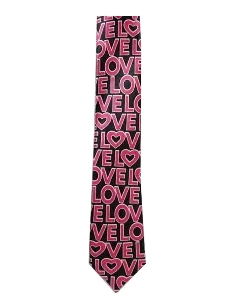 Men's Black & Hot Pink Love Text Tie - thefancydress.co.uk