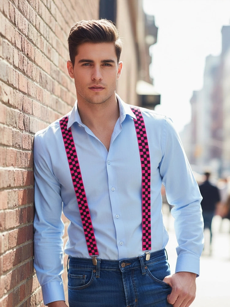 Men’s Y-Back Check Printed Suspenders – Adjustable & Stylish (2.5cm)