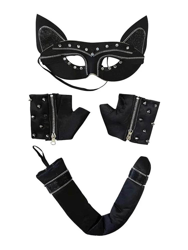 Ladies 3 PCS Halloween Cat Thief Costume Accessories Set - thefancydress.co.uk