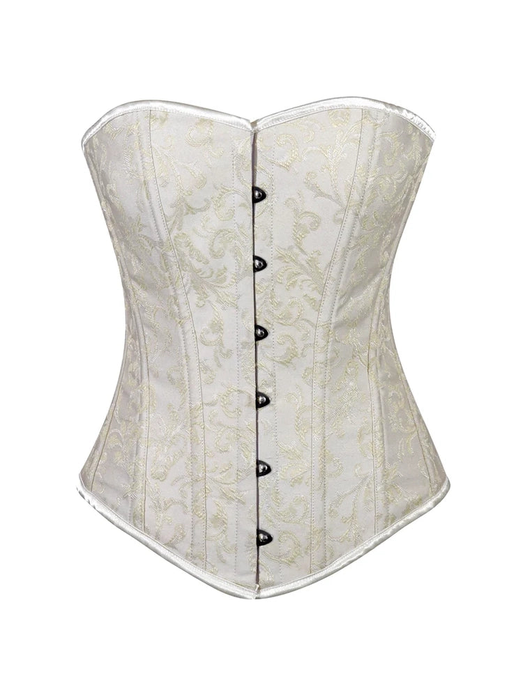 Ladies Brocade Corset Top with Busk white