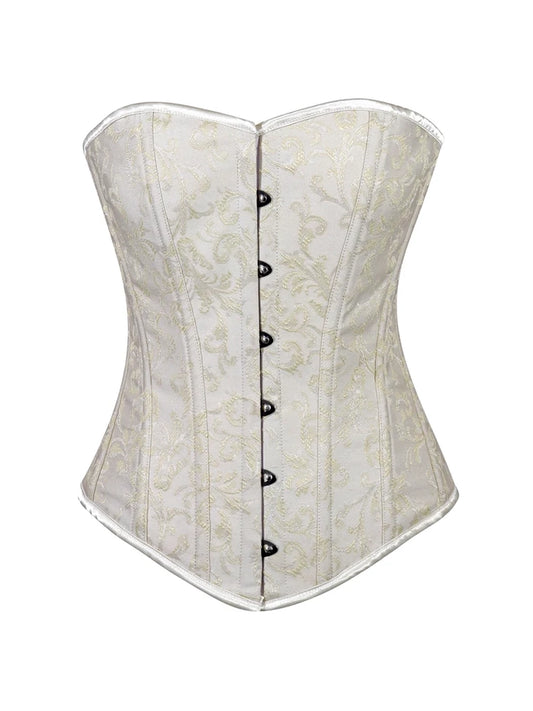 Ladies Brocade Corset Top with Busk white