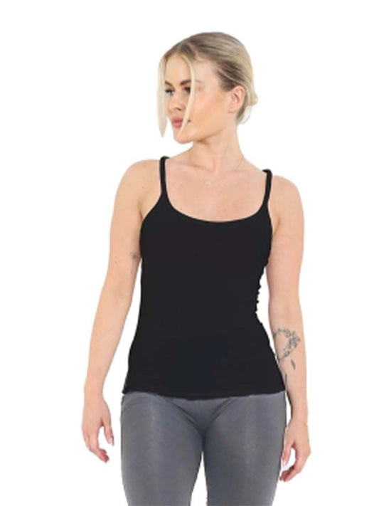 Ladies Cotton Cami Vest Top black