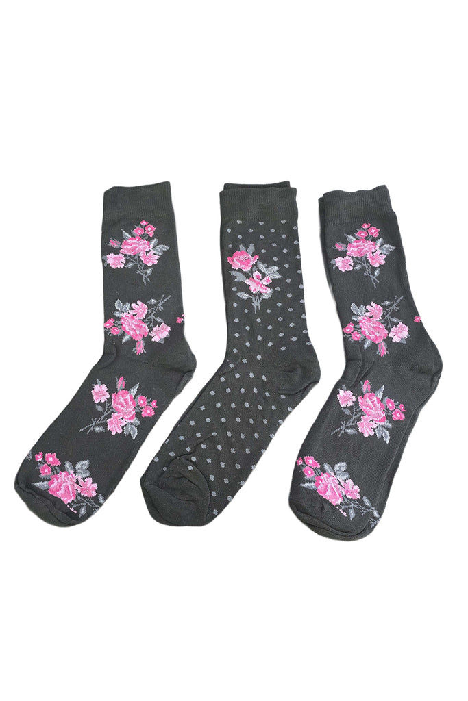 Ladies Charming Flower & Dotted Cotton Socks 3 Pack