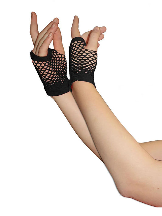 Ladies Fingerless Short Fishnet Gloves black