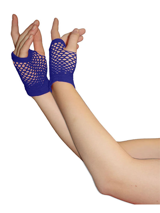 Ladies Fingerless Short Fishnet Gloves blue