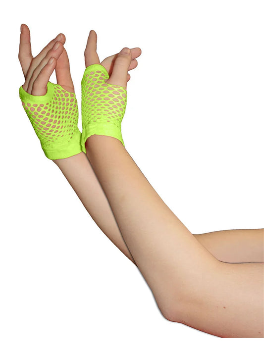 Ladies Fingerless Short Fishnet Gloves green