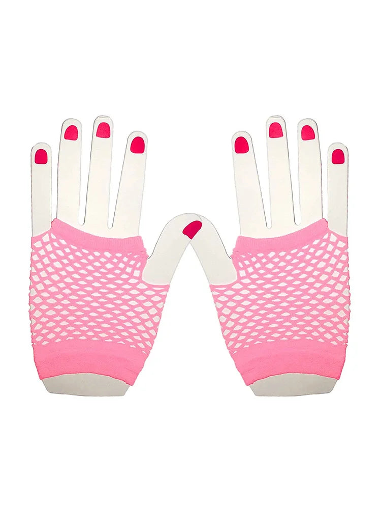 Ladies Fingerless Short Fishnet Gloves light pink