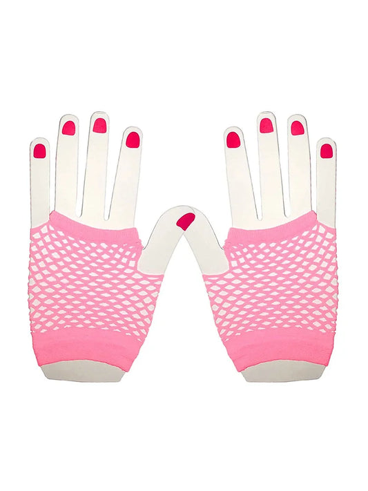 Ladies Fingerless Short Fishnet Gloves light pink