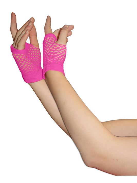 Ladies Fingerless Short Fishnet Gloves pink