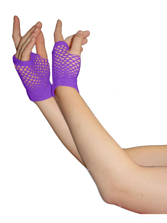 Ladies Fingerless Short Fishnet Gloves purple