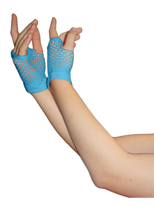Ladies Fingerless Short Fishnet Gloves turquoise