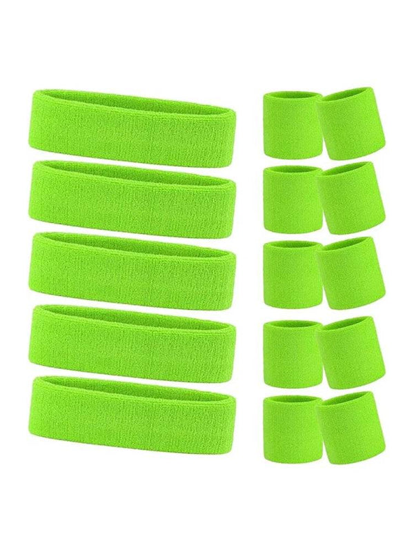 Ladies Gym Exercise Sports Neon Sweat Headband & Wristbands Set - thefancydress.co.uk