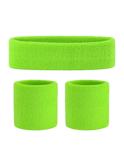 Ladies Gym Exercise Sports Neon Sweat Headband & Wristbands Set - thefancydress.co.uk