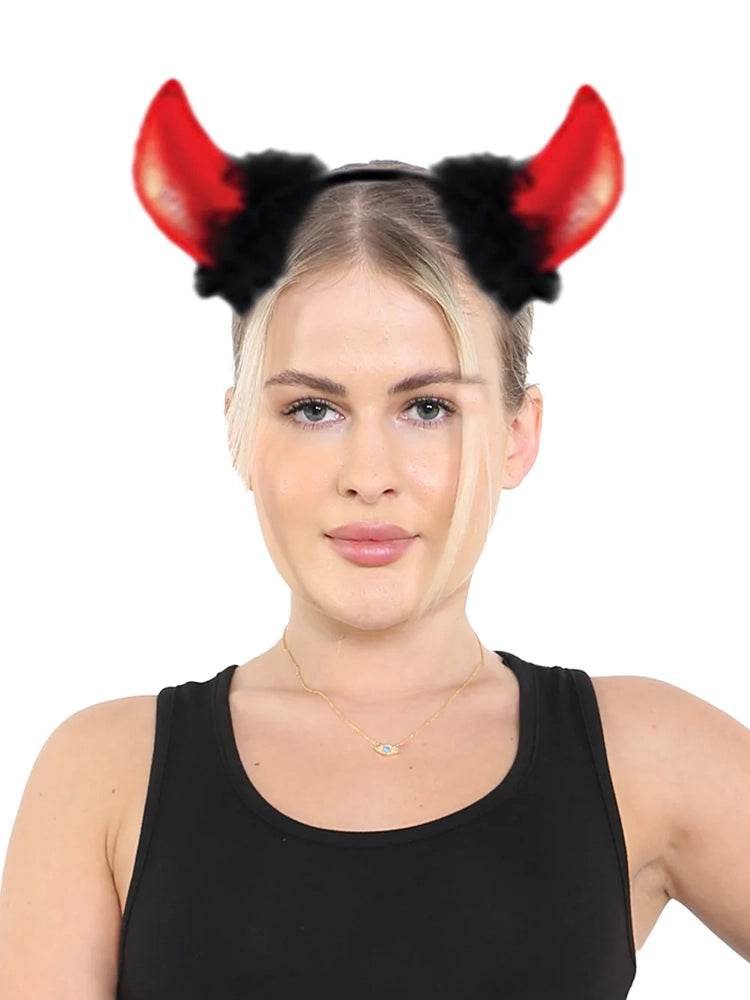Ladies Halloween Devil Horns With Black Fur - thefancydress.co.uk