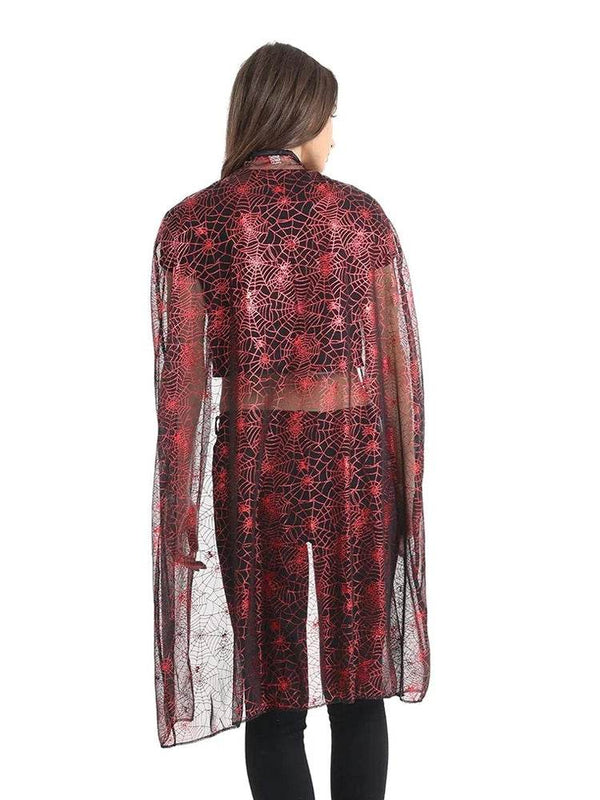 Ladies Halloween Fancy Dress Red Spider Web Cape - thefancydress.co.uk