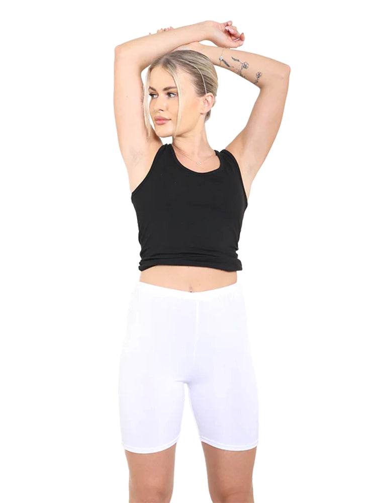 Ladies Over Knee Cotton Cycling Shorts white