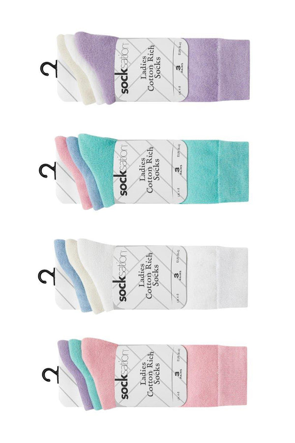 Ladies Pastel Cotton Rich Comfort Socks 3 Pack