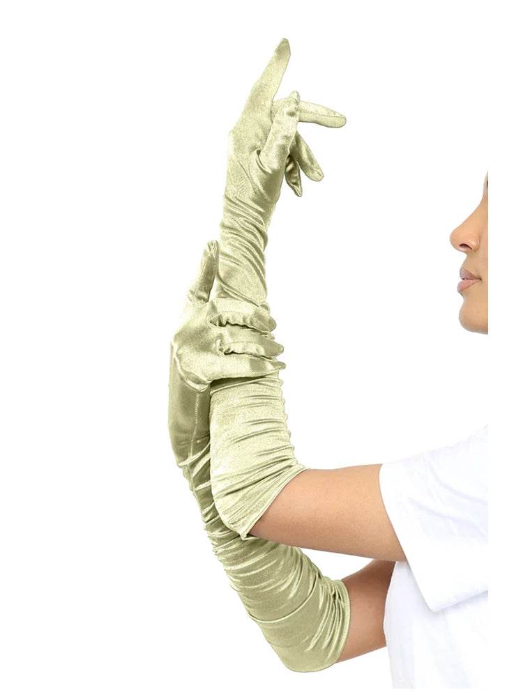 Ladies Satin Ruched Top Long Gloves - thefancydress.co.uk