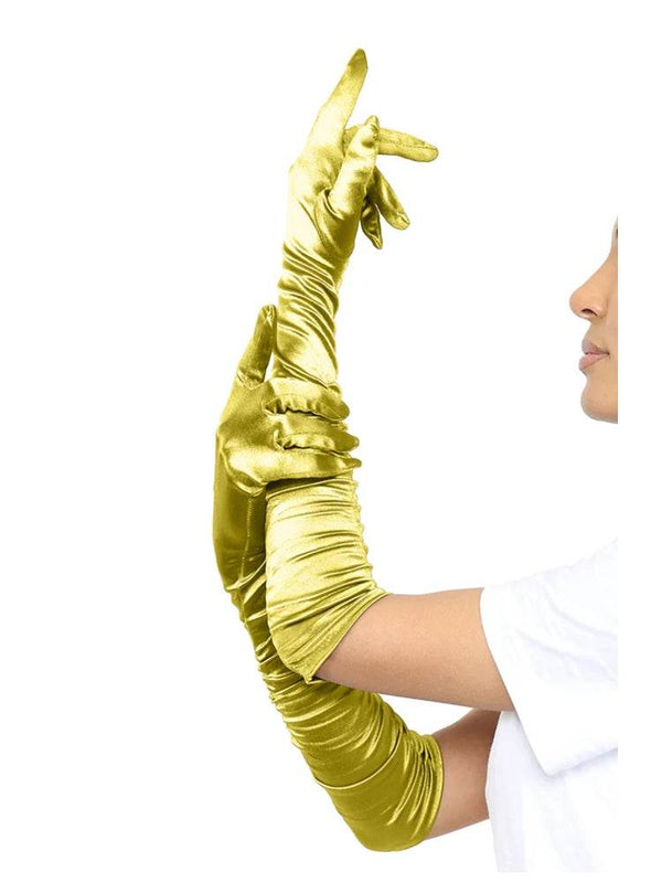 Ladies Satin Ruched Top Long Gloves - thefancydress.co.uk