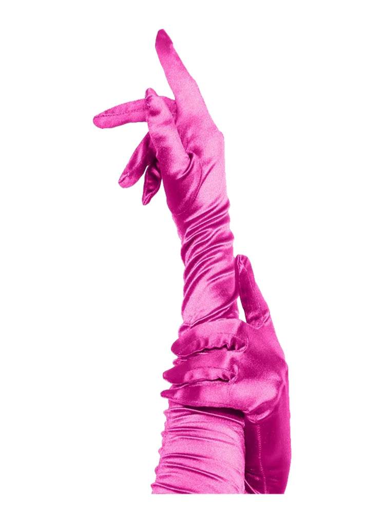 Ladies Satin Ruched Top Long Gloves - thefancydress.co.uk