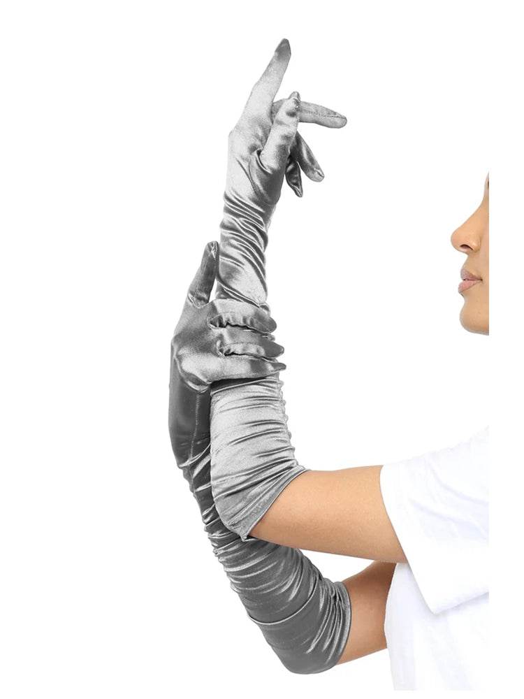 Ladies Satin Ruched Top Long Gloves - thefancydress.co.uk