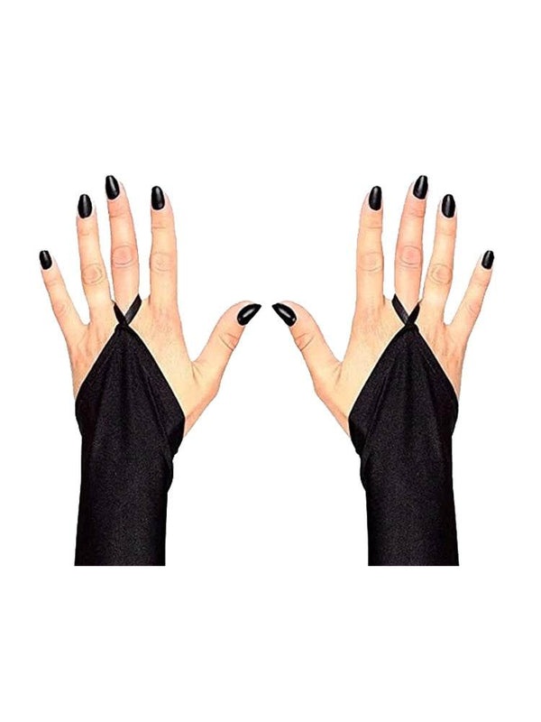 Ladies Short Fingerless Black Satin Gloves - thefancydress.co.uk