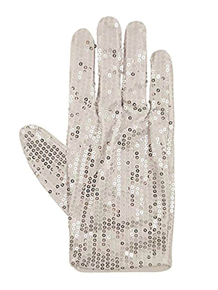 Ladies Silver Sequin Hand Gloves - thefancydress.co.uk