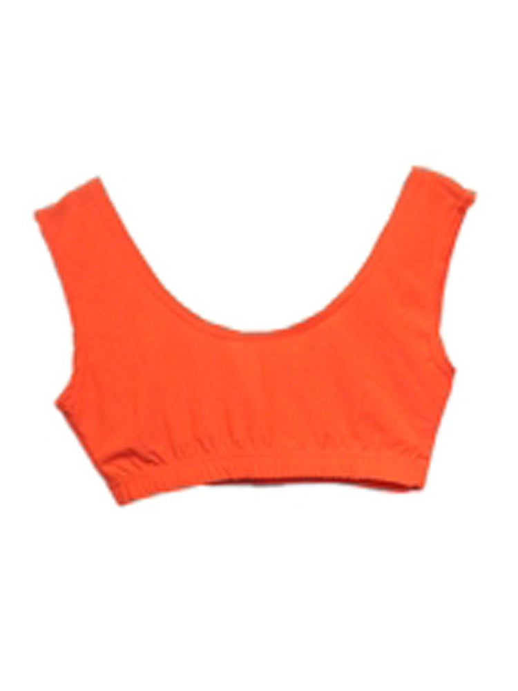 Ladies Sleeveless Crop Top - Round Neck Solid Vest Top orange