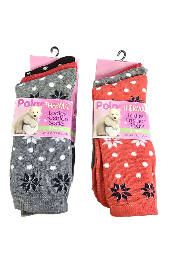 Ladies Thermal Snowflake Winter Socks 3 Pack