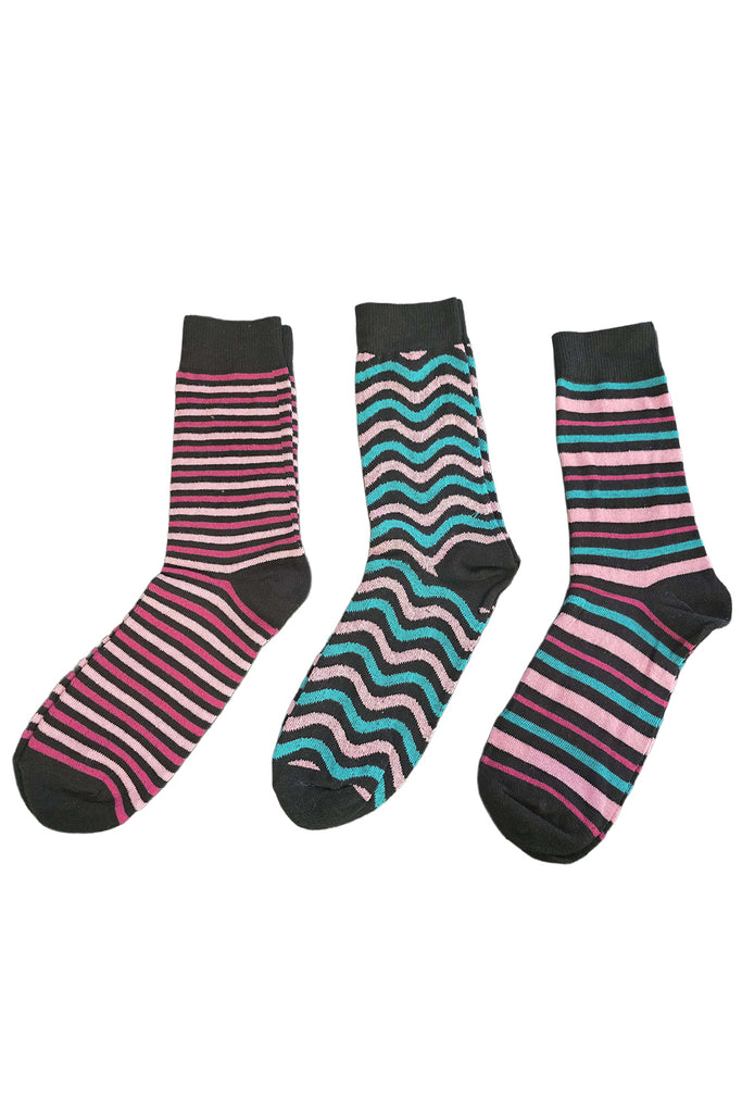 Ladies Ziggy Stripe Fashion Cotton Socks 3 Pack