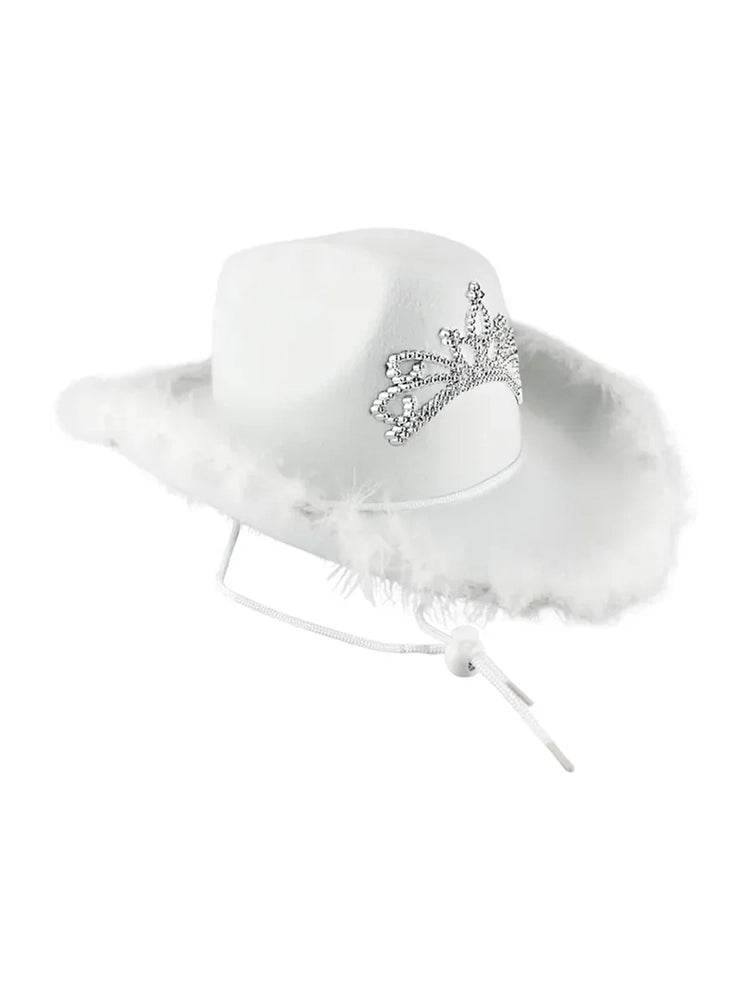 Ladies Tiara Cowgirl Hat with with Fluff Trim Marabou Trim - thefancydress.co.uk