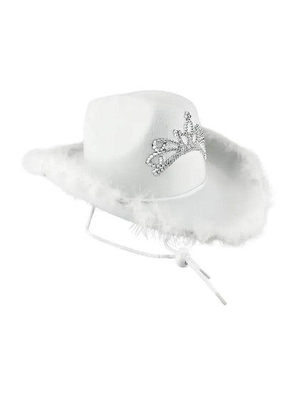 Ladies Tiara Cowgirl Hat with with Fluff Trim Marabou Trim - thefancydress.co.uk