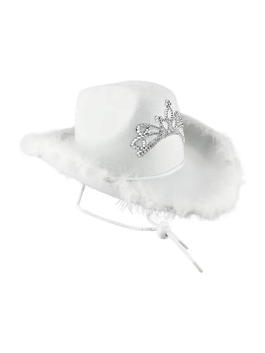 Ladies Tiara Cowgirl Hat with with Fluff Trim Marabou Trim - thefancydress.co.uk