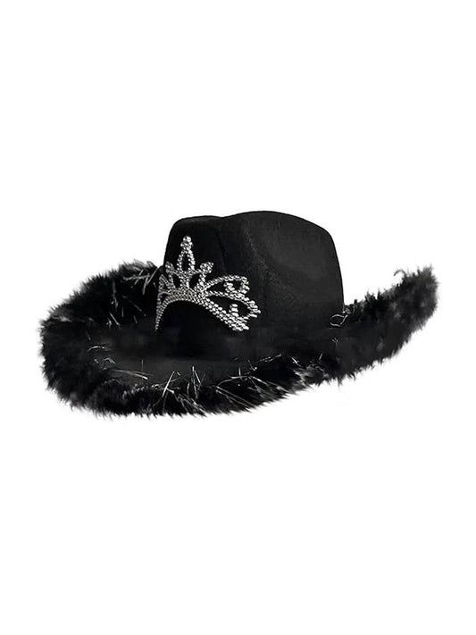 Ladies Tiara Cowgirl Hat with with Fluff Trim Marabou Trim