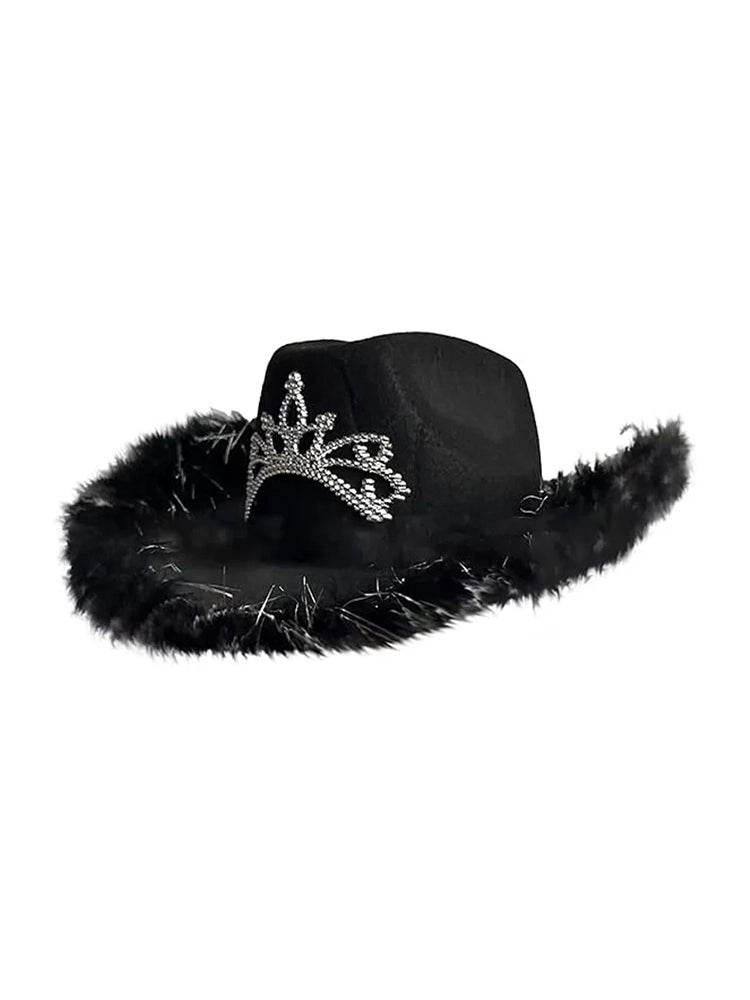 Ladies Tiara Cowgirl Hat with with Fluff Trim Marabou Trim - thefancydress.co.uk