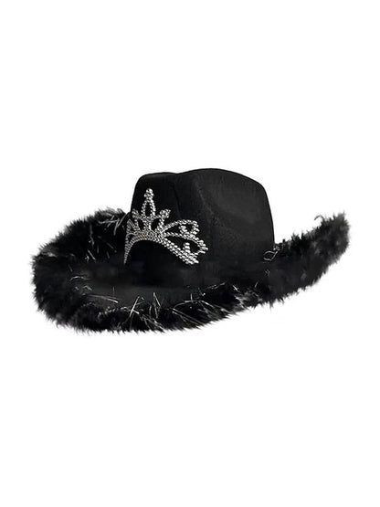 Ladies Tiara Cowgirl Hat with with Fluff Trim Marabou Trim - thefancydress.co.uk