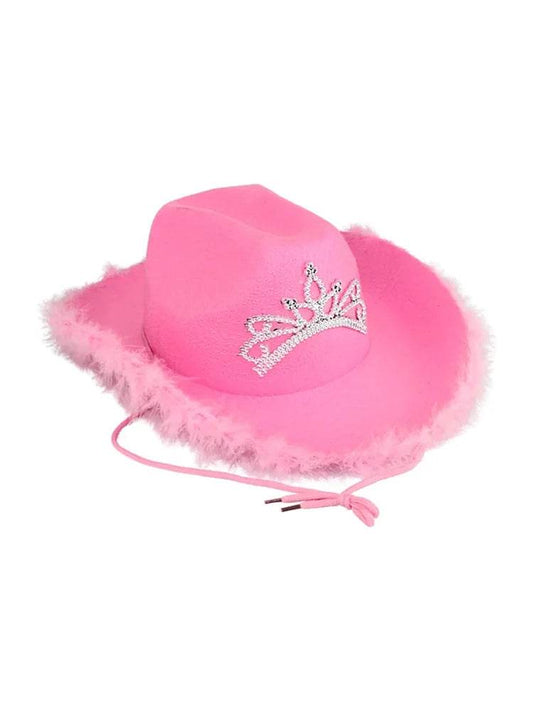 Ladies Tiara Cowgirl Hat with with Fluff Trim Marabou Trim